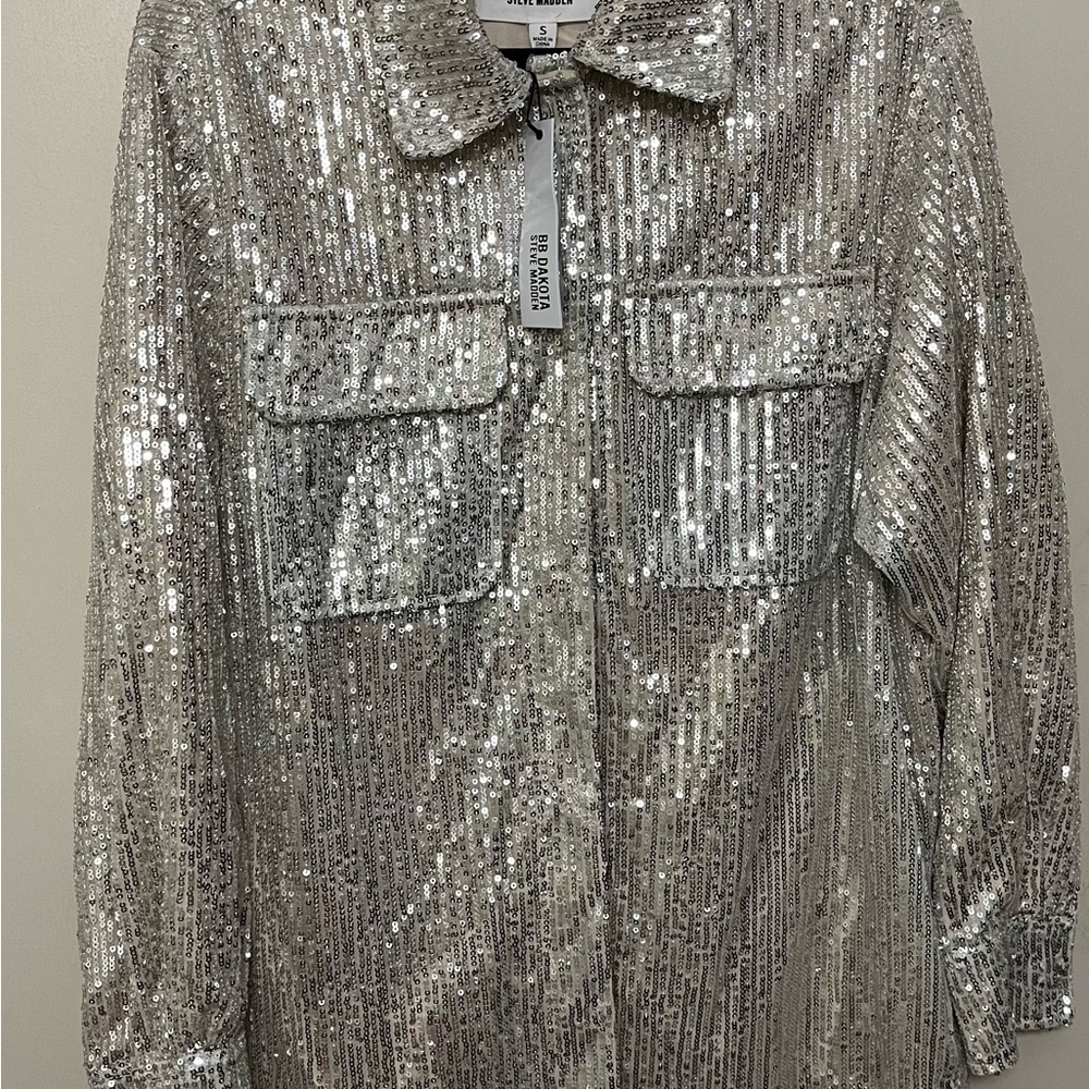 Steve Madden Silver Sequin Shimmery Blazer